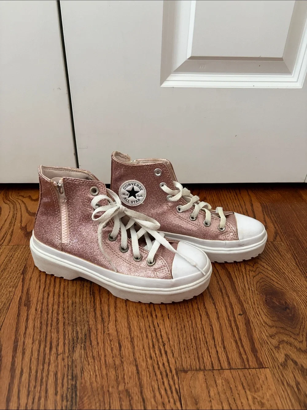 Converse Pink Glitter Platform High-Top Sneakers Girl's Size 3.5